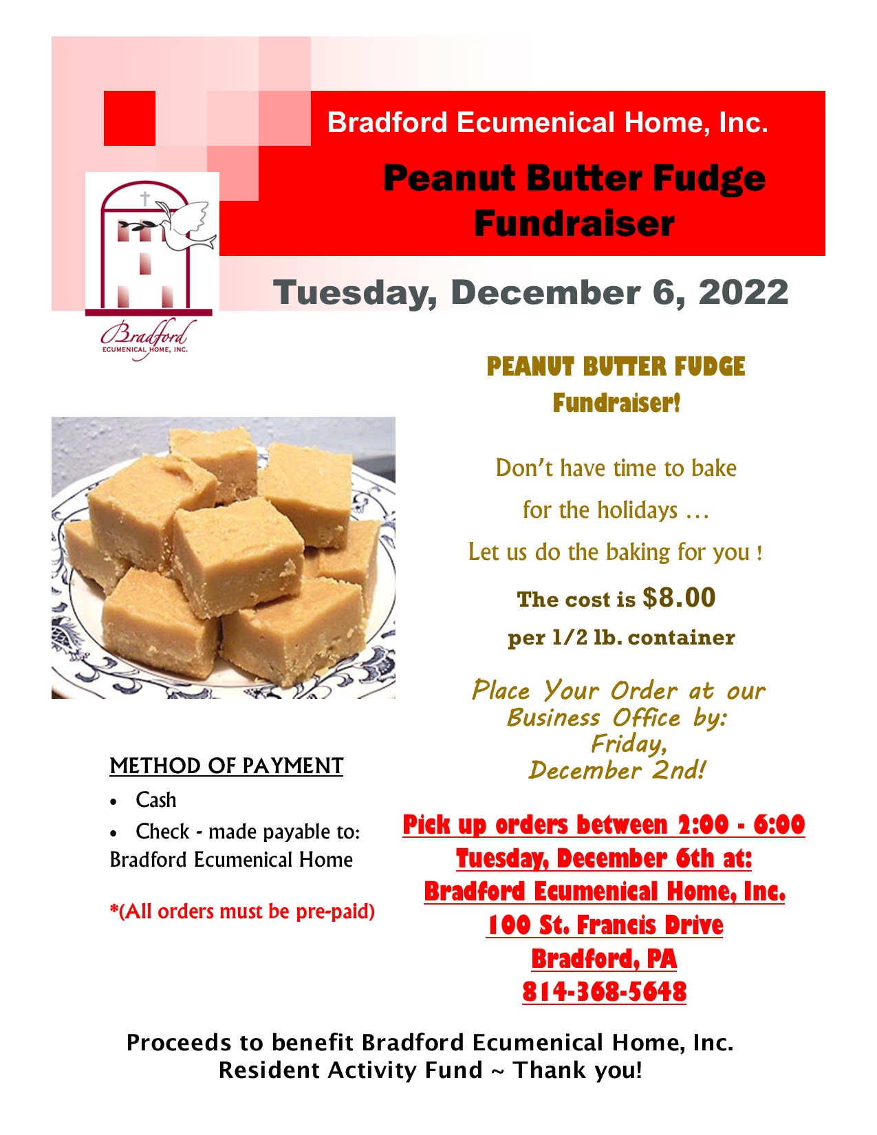 Peanut Butter Fudge Fundraiser Bradford